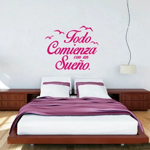 Spanish Quote Vinyl Wall Stickers Bedroom Wall Decals Birds Letterings Home Decor Bedroom Decoration
