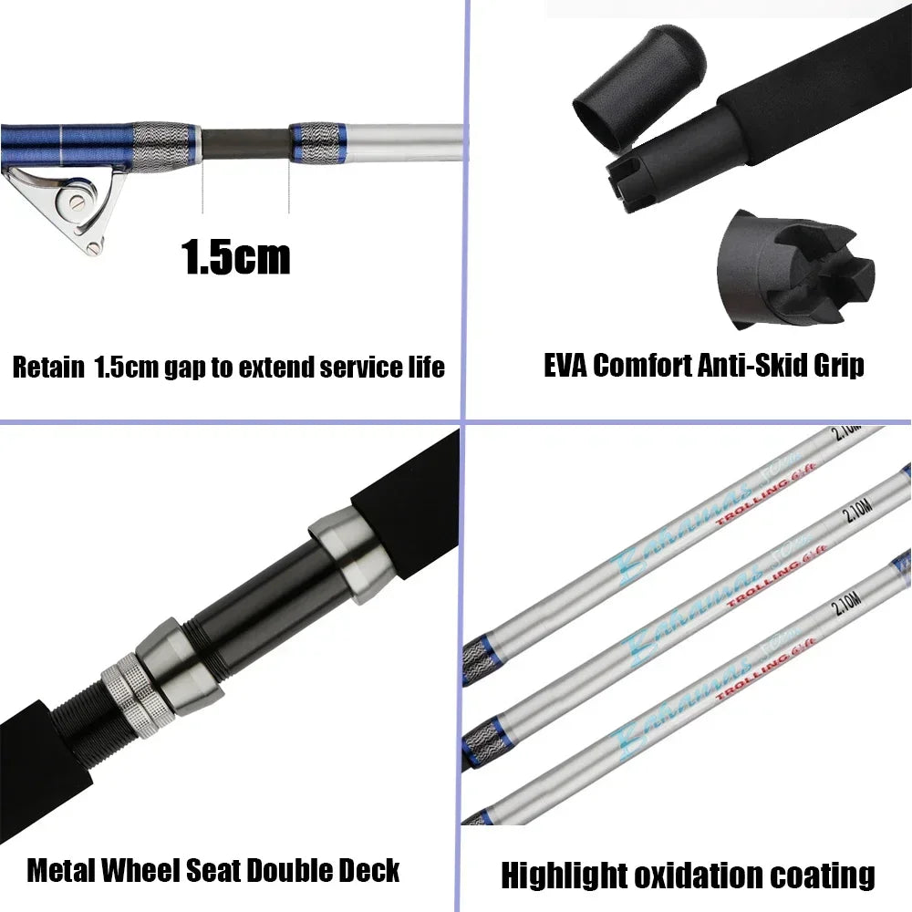 1.98M 2.1M Saltwater Spinning Big Game Fishing Rod 50kg 2 Piece Offshore Trolling Rod Sea Boat Fishing Pole with Roller Guides