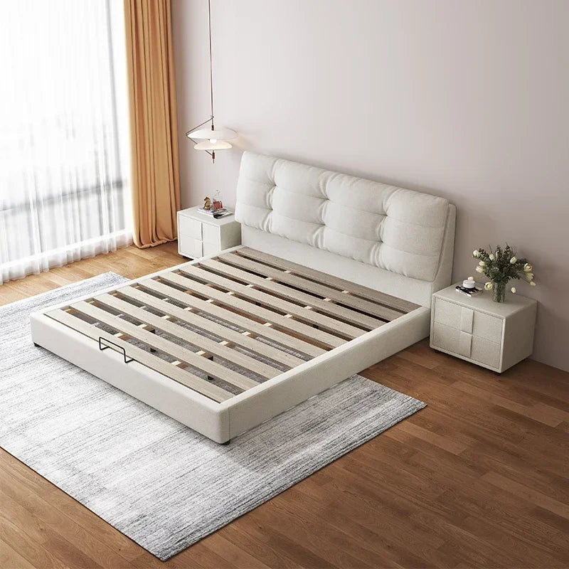 Modern Soft Bed Frames Set Room Furniture Set Luxury Unique Fabric Slatted King Queen Size Wood Bed With Frame