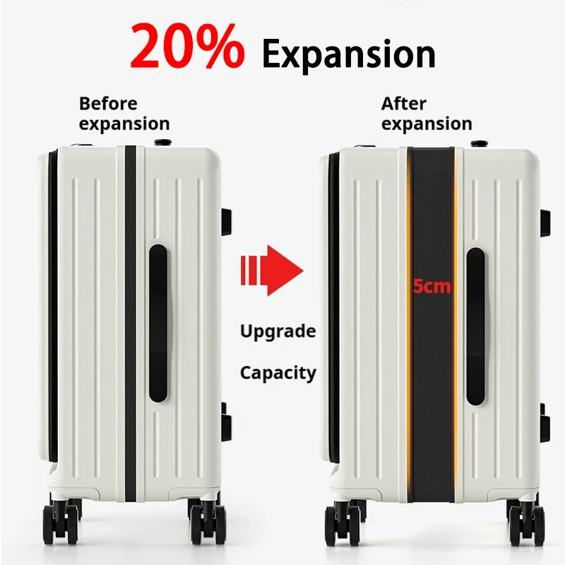 2025 New Large Capacity Luggage Suitcase Cup Holder USB Charging Men Women Girl Carry-On Boarding Luggage Travel 20/24/26 inch