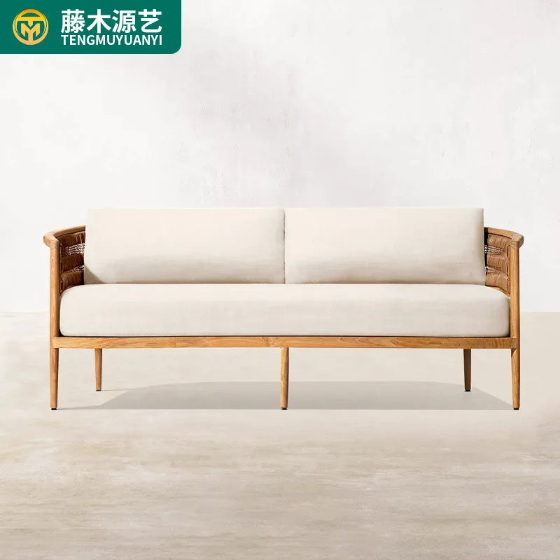 Outdoor teak sofa combination outdoor courtyard balcony outdoor solid wood sofa villa terrace leisure furniture