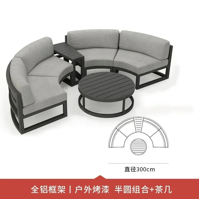 Outdoor sofa courtyard villa garden aluminum alloy waterproof sunscreen circular arc leisure outdoor furniture combination