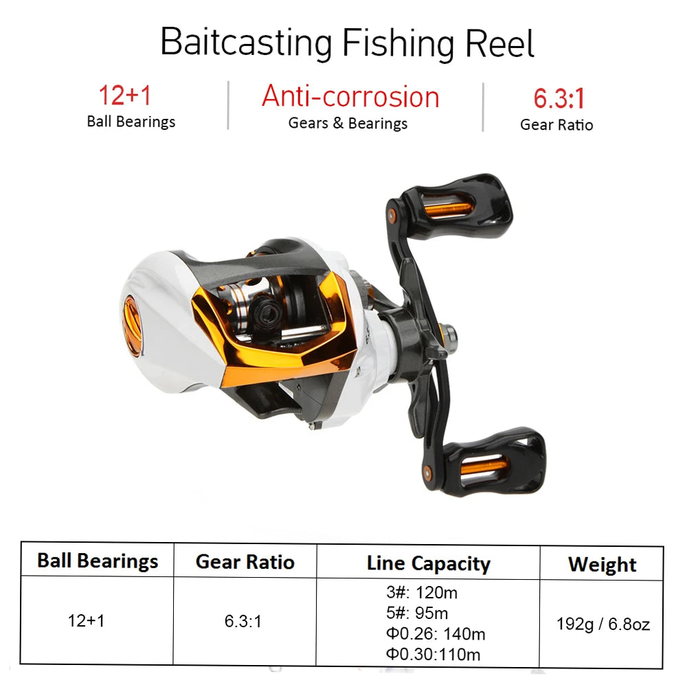 12+1 Ball Bearings Baitcasting Reel Fishing Fly High Speed Fishing Reel with Magnetic Brake System Fishing Tackle
