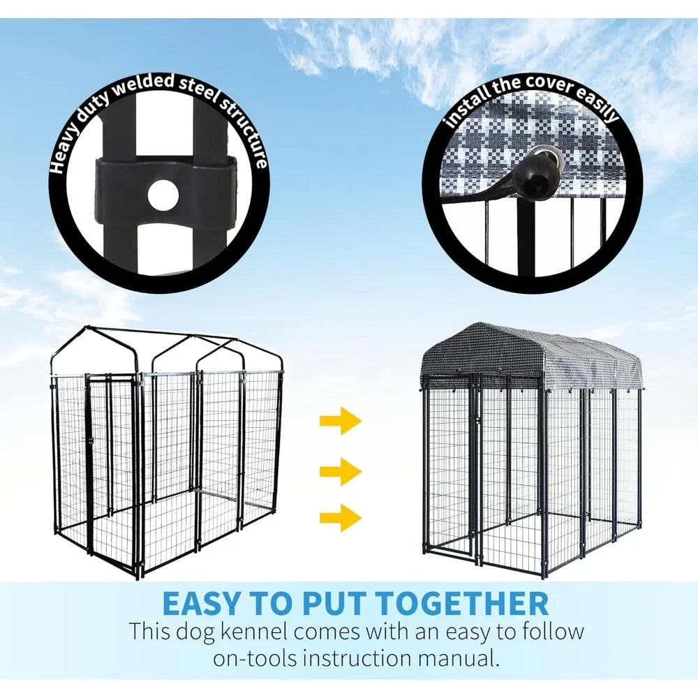 Outdoor Dog Kennel 6x4x6 FT, Expandable Modular Dog Kennel Outside, Heavy Duty Welded Wire Steel Dog Run Dog Playpen Fence