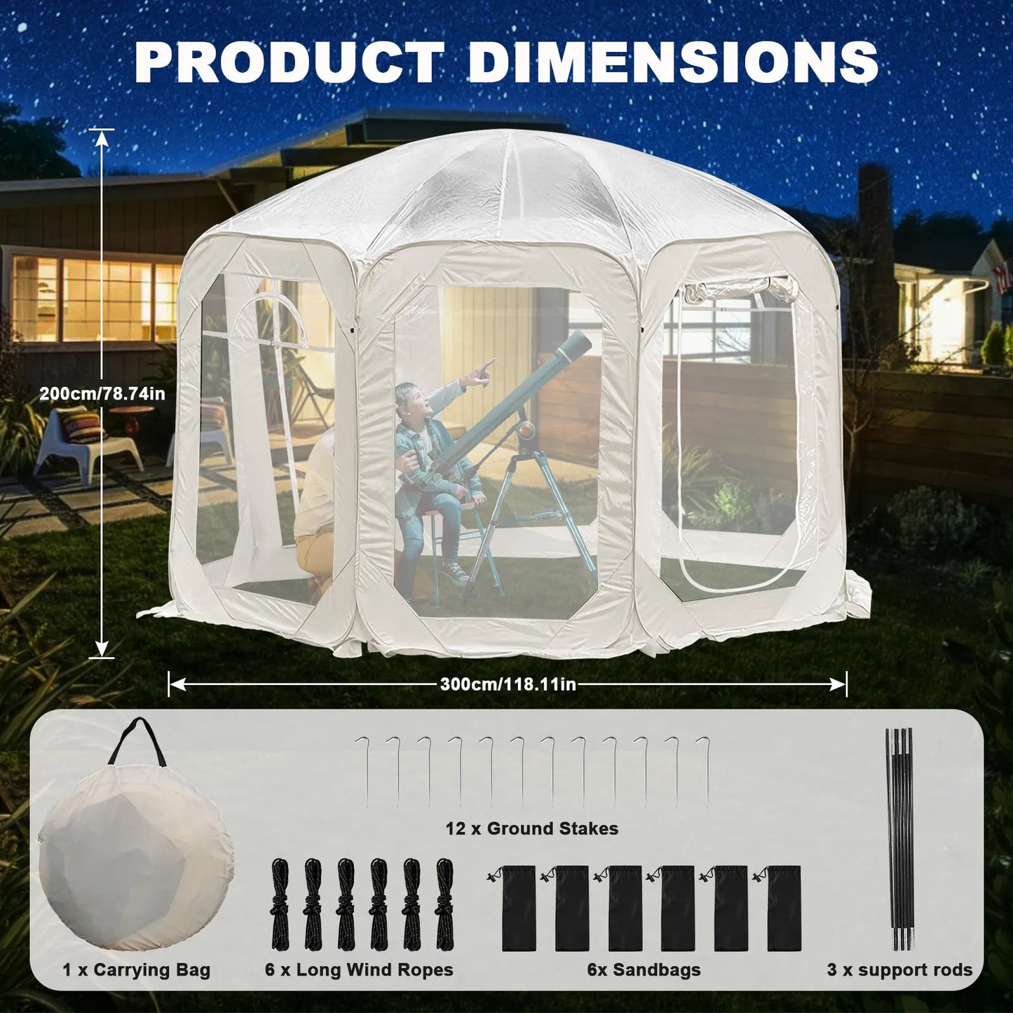 Outdoor Transparent Tent Portable Folding Camping Thickening Tent Starry Sky Bubble House Shade Winter Sunshine Wind/Waterproof