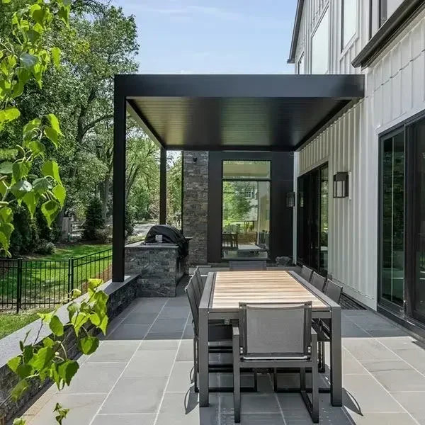 Waterproof Outdoor Pergola with Sliding Glass Door Garden Louvered Pergola for Living Room Outdoor Motorized Aluminum Gazebos