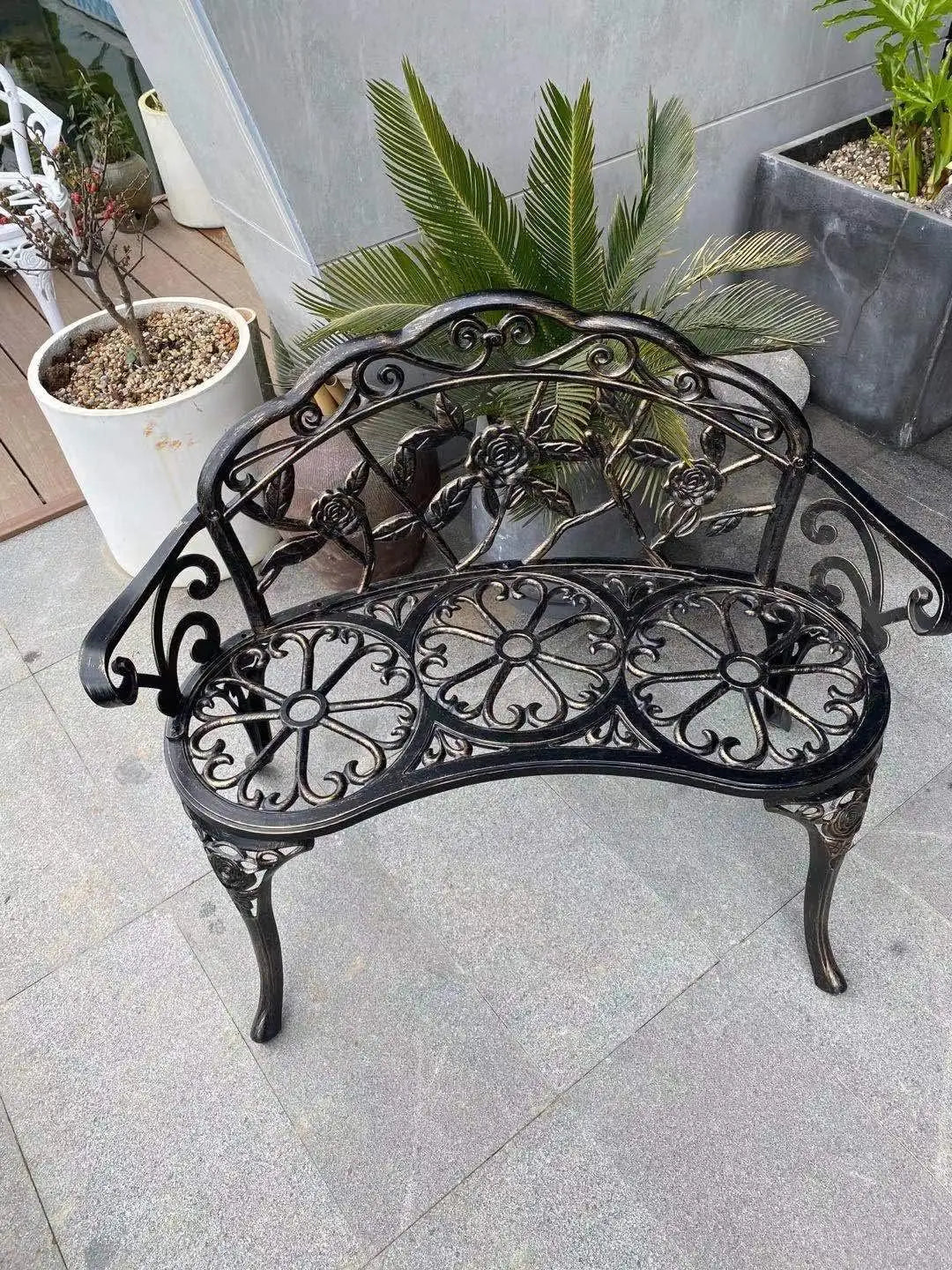 C/G Patio Balcony Bench Double Seat, Anti-Rust Cast Aluminum Patio Garden Bench for Park Yard Outdoor Furniture Copper