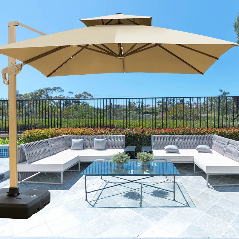 Outdoor Sun Led Light Patio Parasol Commercial Garden Umbrellas Heavy Duty 10*10ft Parasols Umbrellas Outdoor Metal