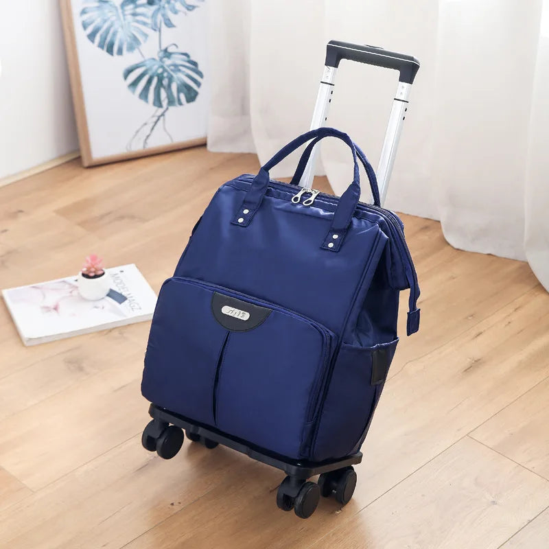 Travel Trolley Bags Women Wheeled Bag Backpack With Wheels Oxford Large Capacity Travel Rolling Luggage Suitcase Bag