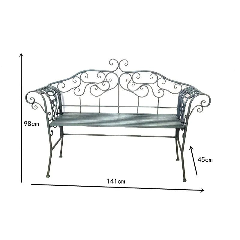 Vintage Metal Wrought Iron Foldable Slat Design Patio Bench Double Seater Outdoor Garden Bench