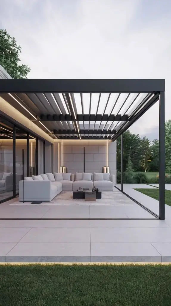 Waterproof Outdoor Pergola with Sliding Glass Door Garden Louvered Pergola for Living Room Outdoor Motorized Aluminum Gazebos