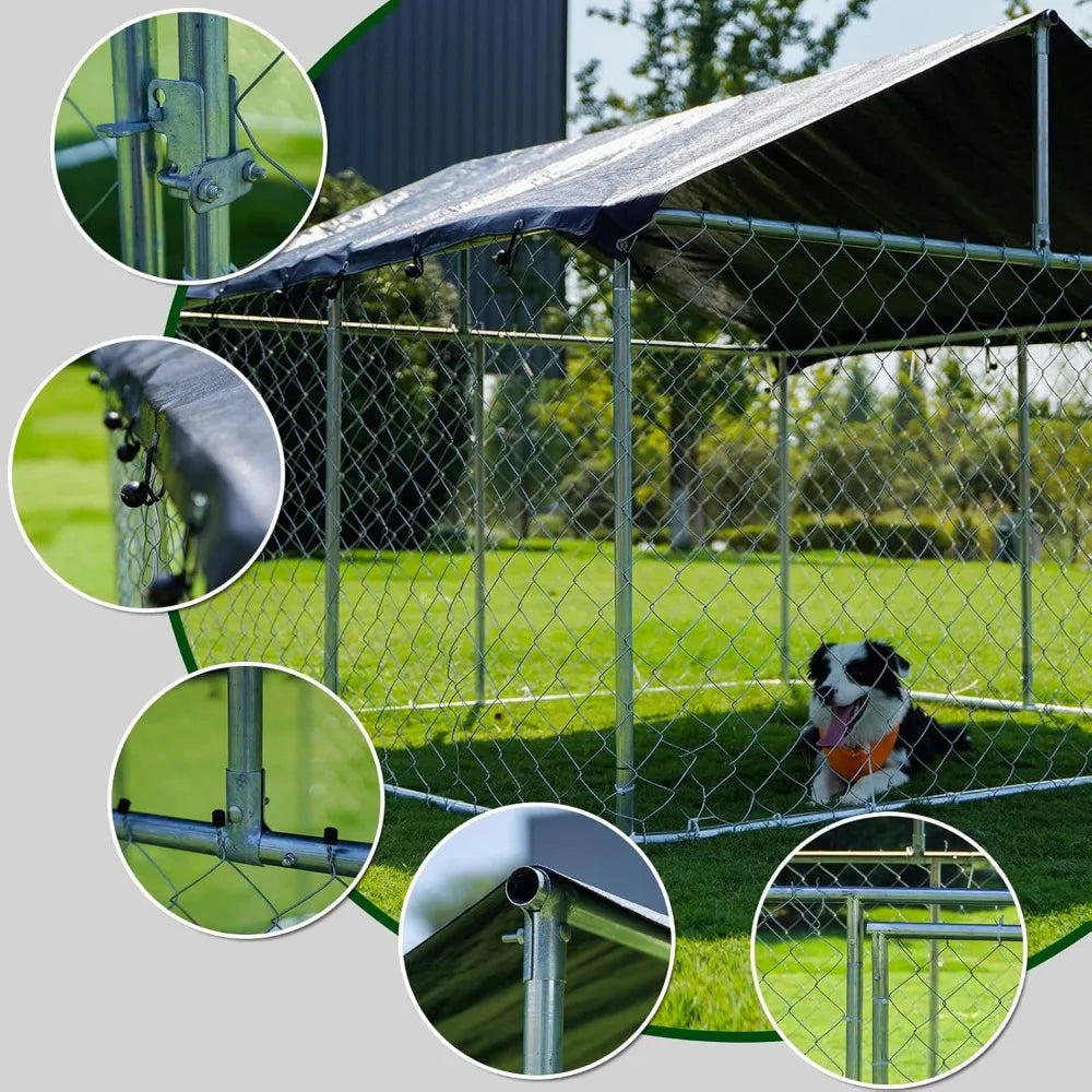 Outdoor Dog Playpen Heavy Duty Dog Kennel House Mesh Dog Big Cage Pet Kennel Steel Fence with Secure Lock