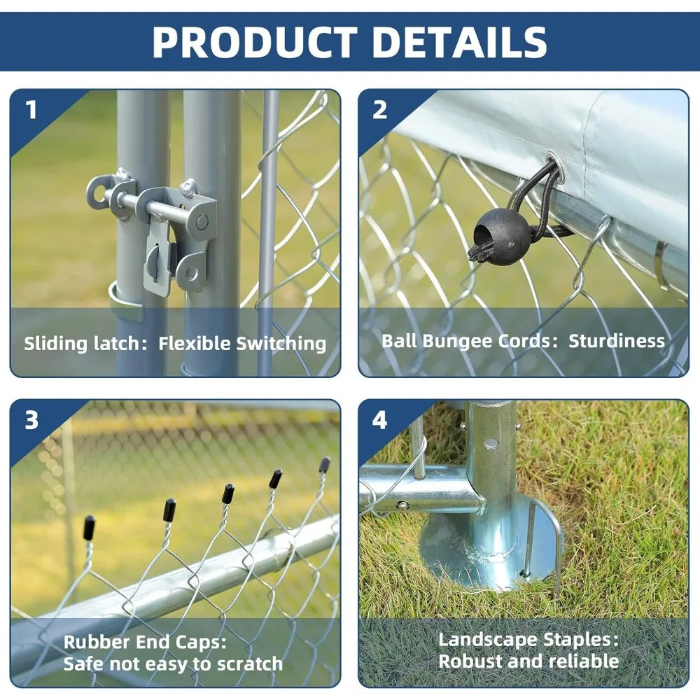 Outdoor Large Dog Kennel, Heavy Duty Dog cage, Galvanized Steel Dog Fence, with UV Resistant Waterproof Cover and Safety Lock