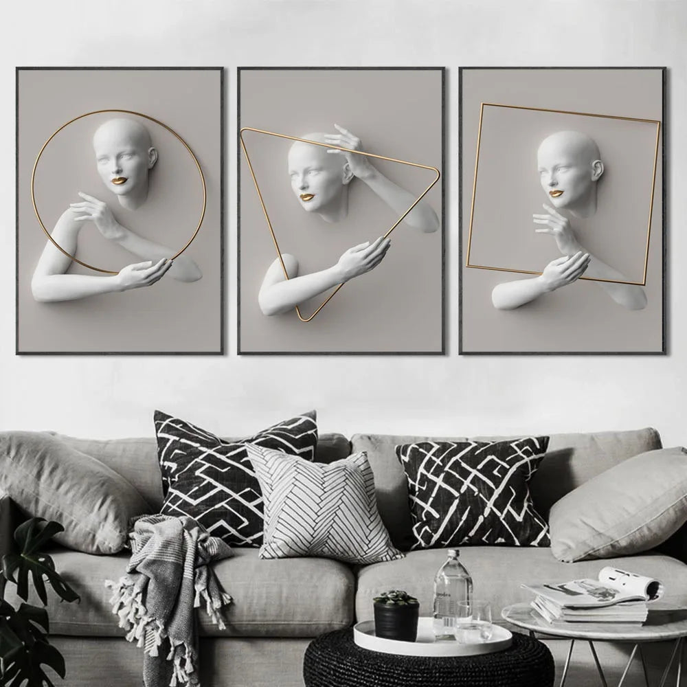 Woman Sculpture Poster Prints Woman Power Figure Statue Canvas Painting Cuadros Wall Art Pictures for Living Room Home Decor