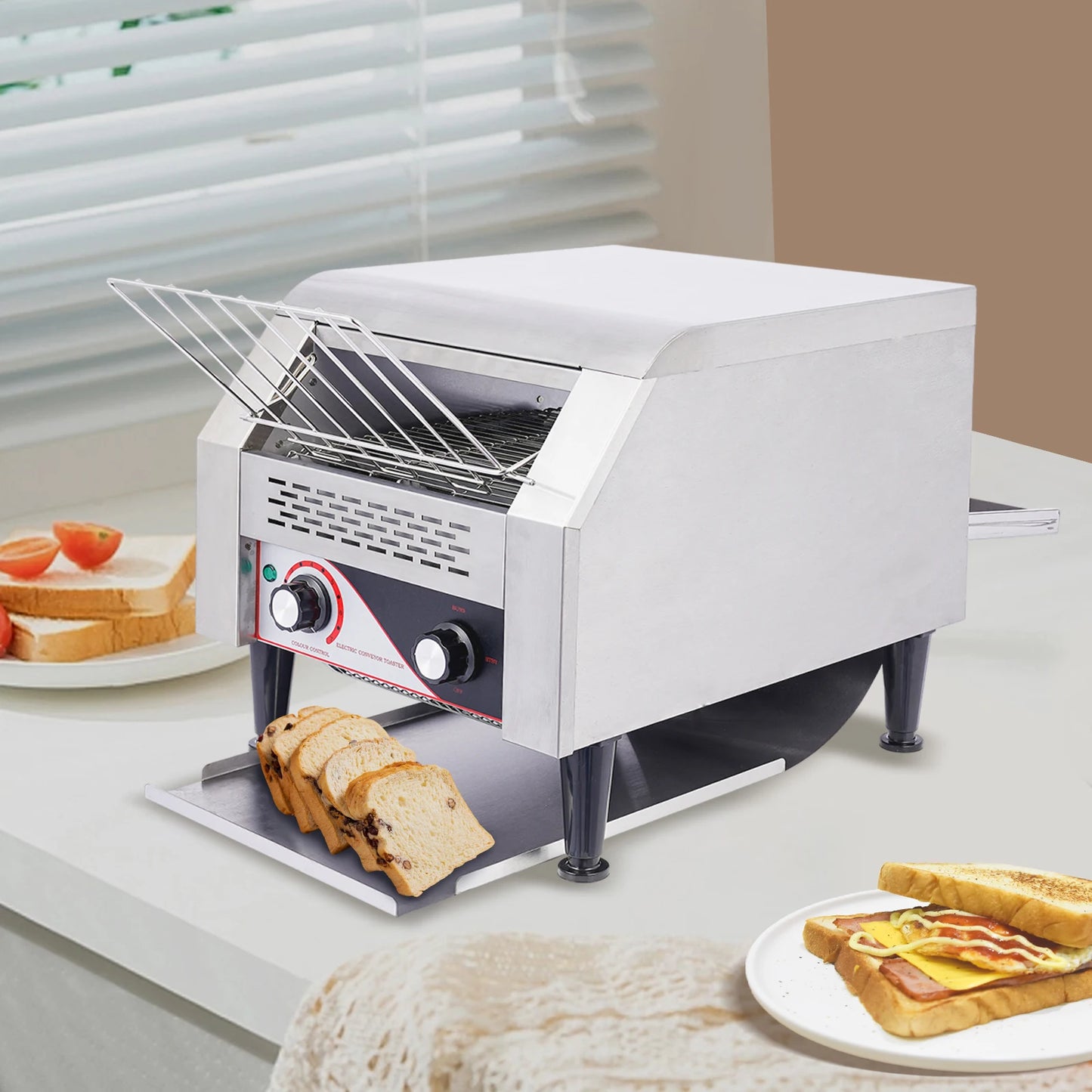 1.9KW Commercial Toaster Stainless Steel Restaurant Toaster Heavy-Duty Conveyor Bagel Toasters Oven US for Buffet 110V 300Pcs/H
