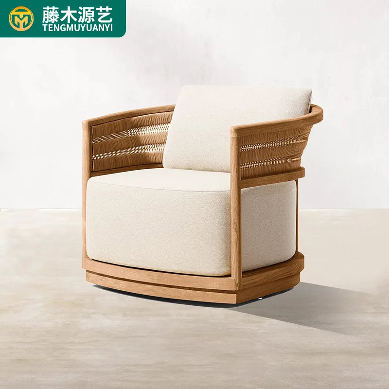 Outdoor teak sofa combination outdoor courtyard balcony outdoor solid wood sofa villa terrace leisure furniture