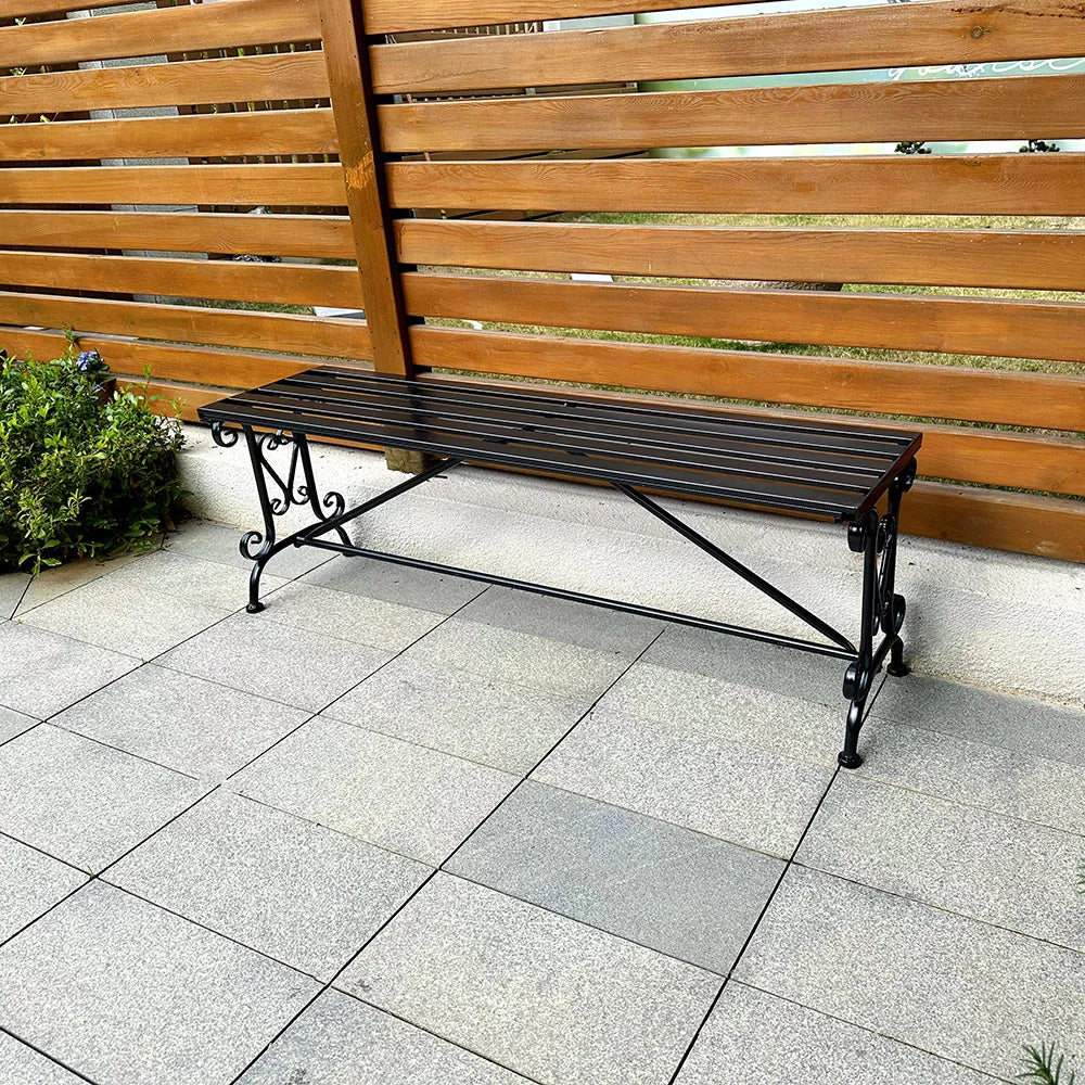 Antique wrought iron metal outdoor garden bench, patio porch garden, wrought iron decorative folding double bench