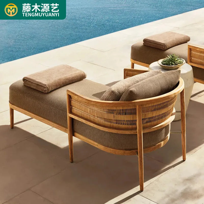Outdoor teak sofa combination outdoor courtyard balcony outdoor solid wood sofa villa terrace leisure furniture