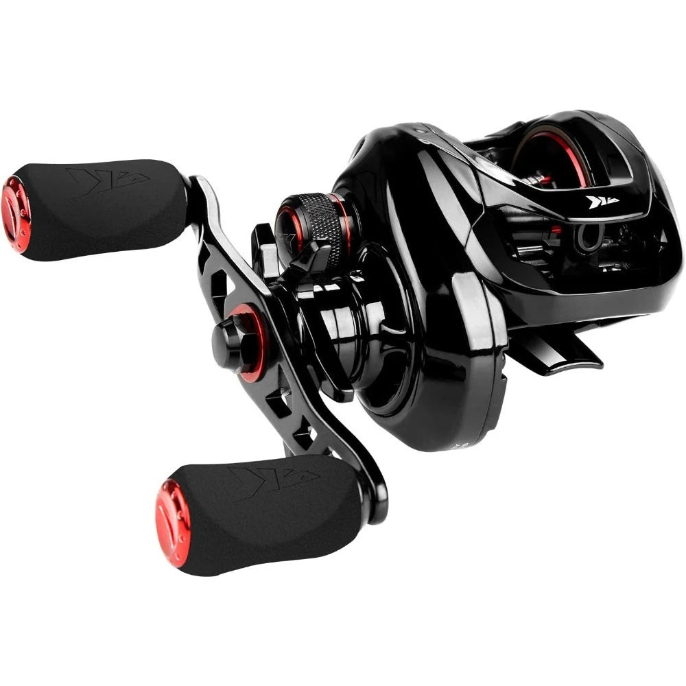 New Compact Design Baitcaster Fishing Reel, 17.64LB Carbon Fiber Drag, Cross-Fire 8 Magnet Braking System