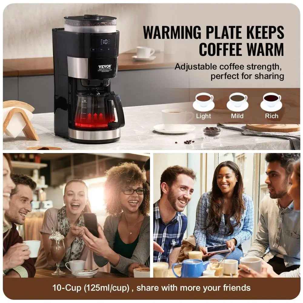 10 Cup Coffee Maker Drip Coffee Machine with 3 Brew Strength Control