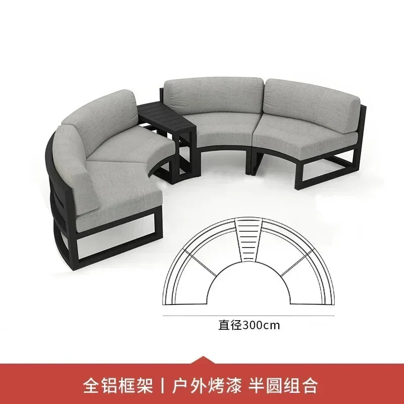 Outdoor sofa courtyard villa garden aluminum alloy waterproof sunscreen circular arc leisure outdoor furniture combination