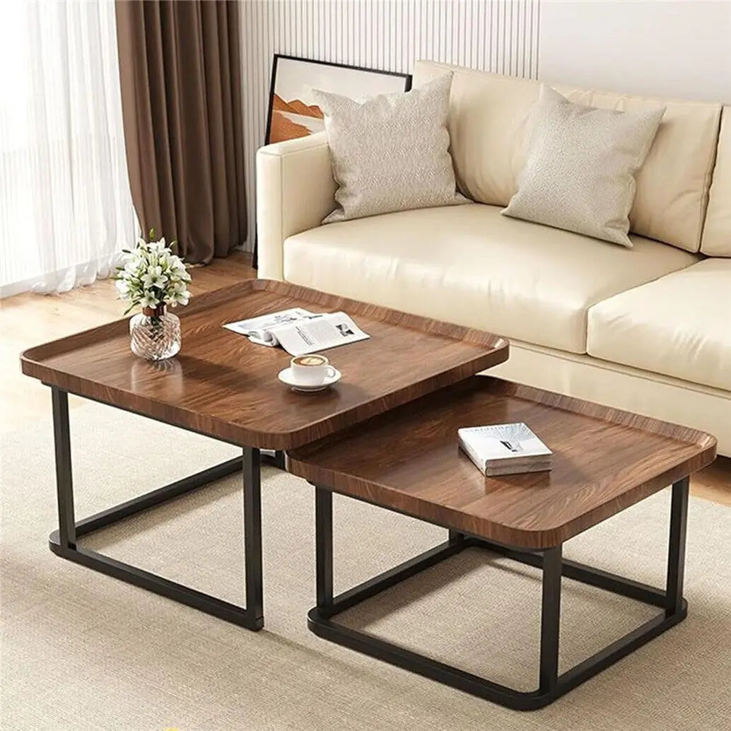 LUVODI Irregular Living Room Coffee Table Set Small Drop-shaped Solid Wooden Sofa Side End Table 2-in1 with Triangle Legs