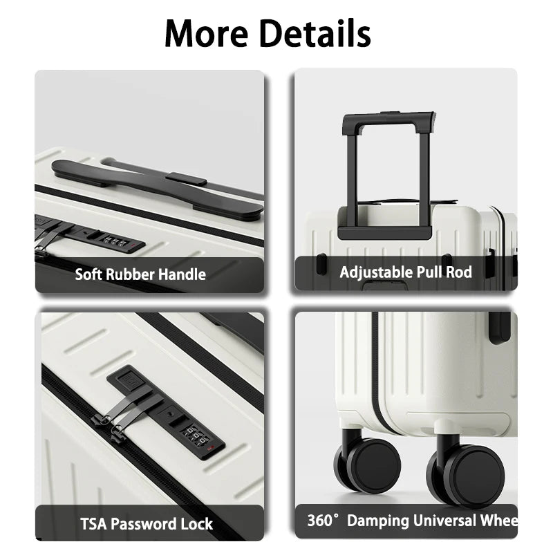 2025 New Large Capacity Luggage Suitcase Cup Holder USB Charging Men Women Girl Carry-On Boarding Luggage Travel 20/24/26 inch