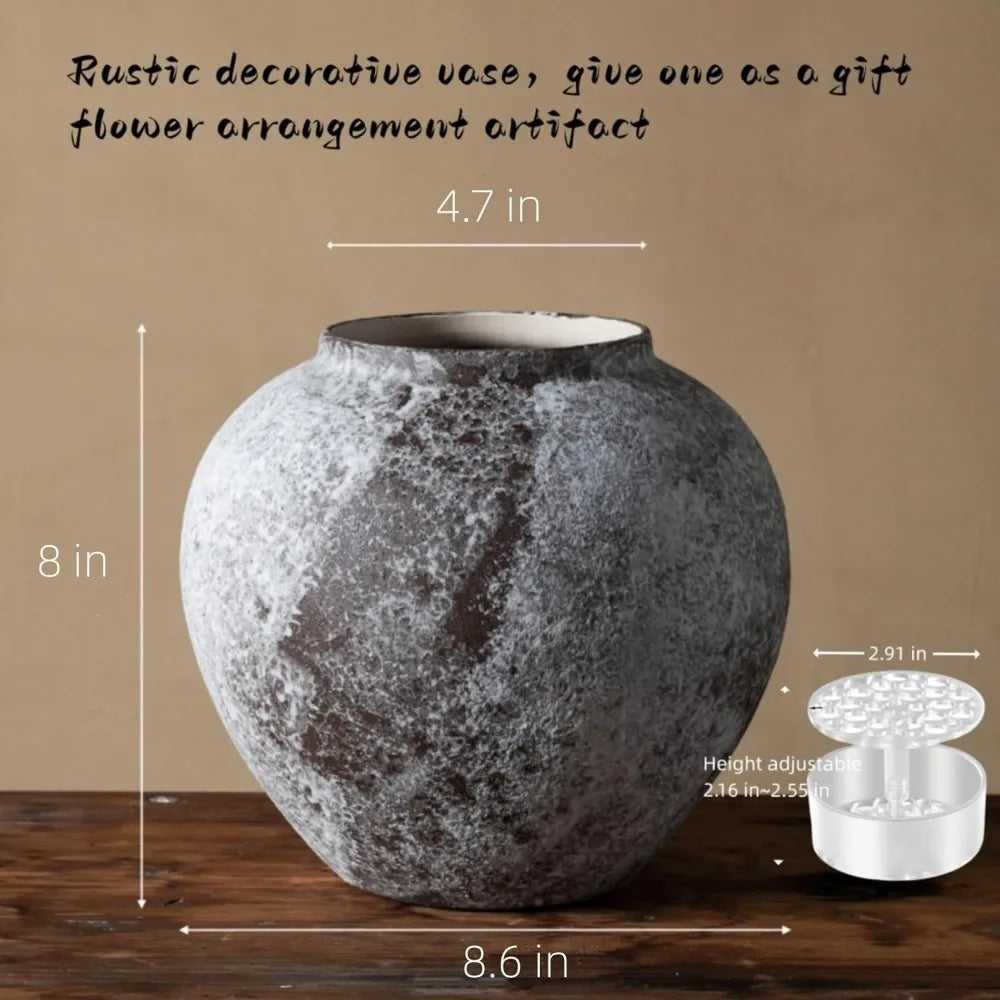 Rustic Large Ceramic Vase, Terracotta Pottery Tall Decorative Vases, Antique Big Vase for Home Decor (Round 8.6 in X 8 in) Vases