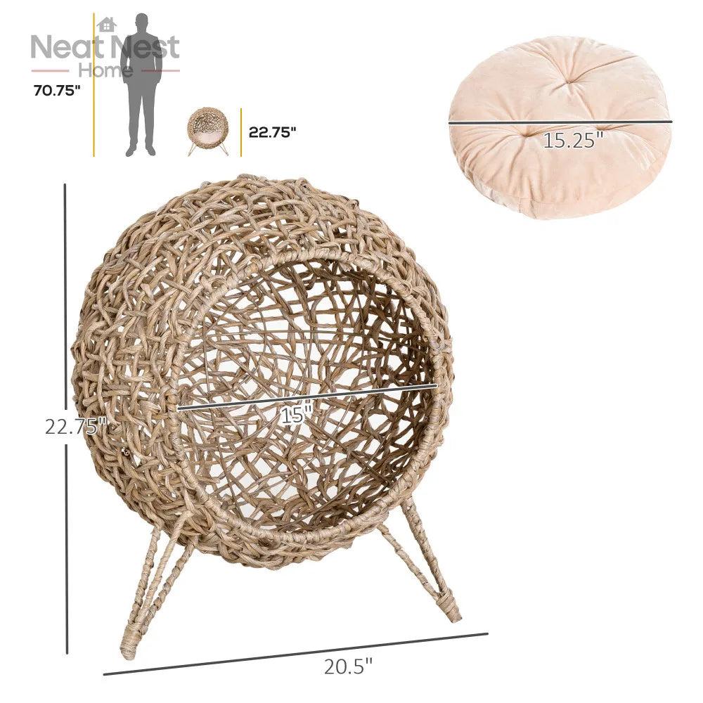 Weaved Cat Bed,pet bed, Elevated Hand-woven Braided Banana Leaf Kitten House Condo with Cushion,cats products,houses & habitats