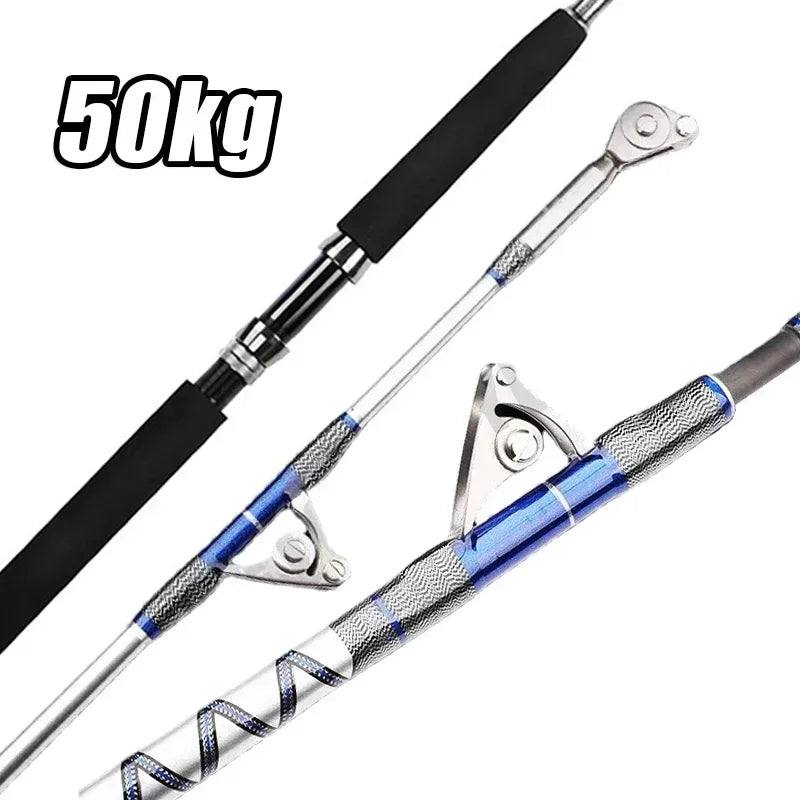 1.98M 2.1M Saltwater Spinning Big Game Fishing Rod 50kg 2 Piece Offshore Trolling Rod Sea Boat Fishing Pole with Roller Guides