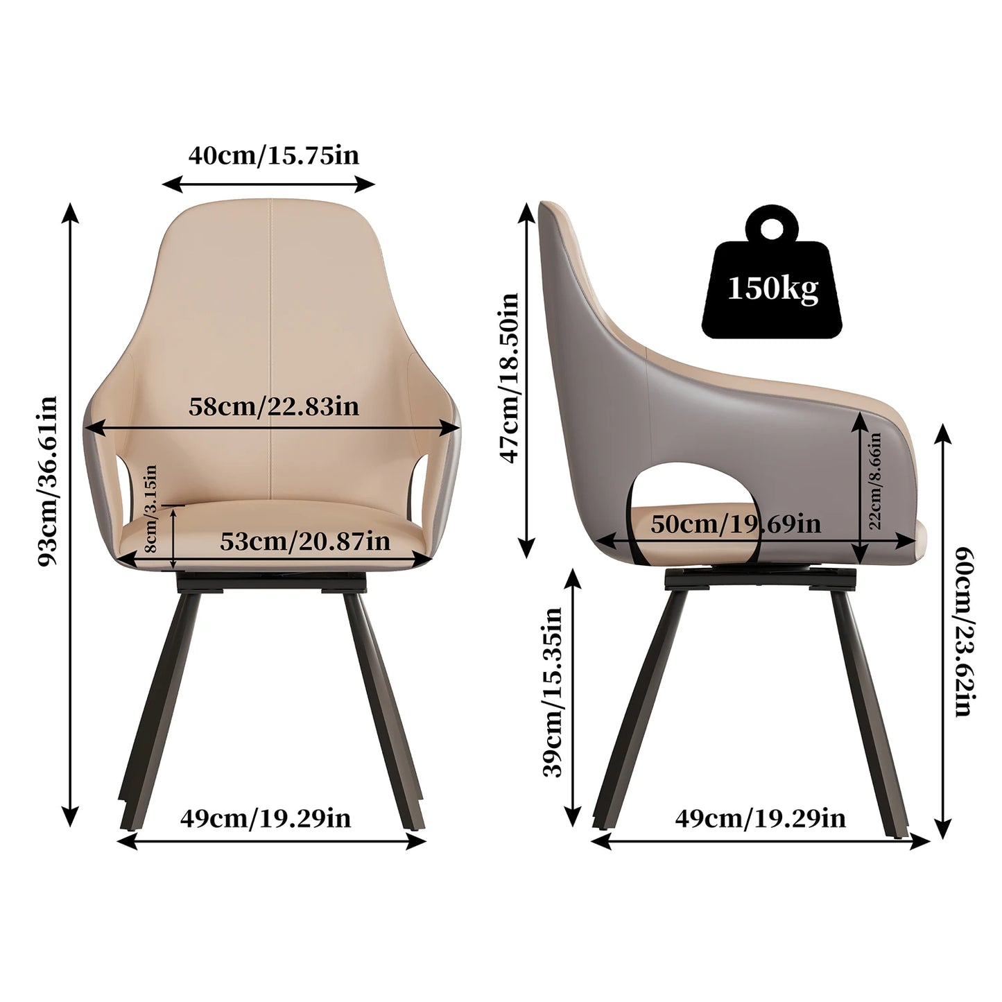 Mid Century Modern Kitchen Dining Room Chairs Set of 2 Swivel Upholstered Accent Chair Microfiber Leather for Homes