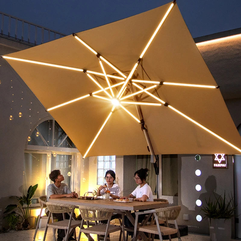 Outdoor Sun Led Light Patio Parasol Commercial Garden Umbrellas Heavy Duty 10*10ft Parasols Umbrellas Outdoor Metal