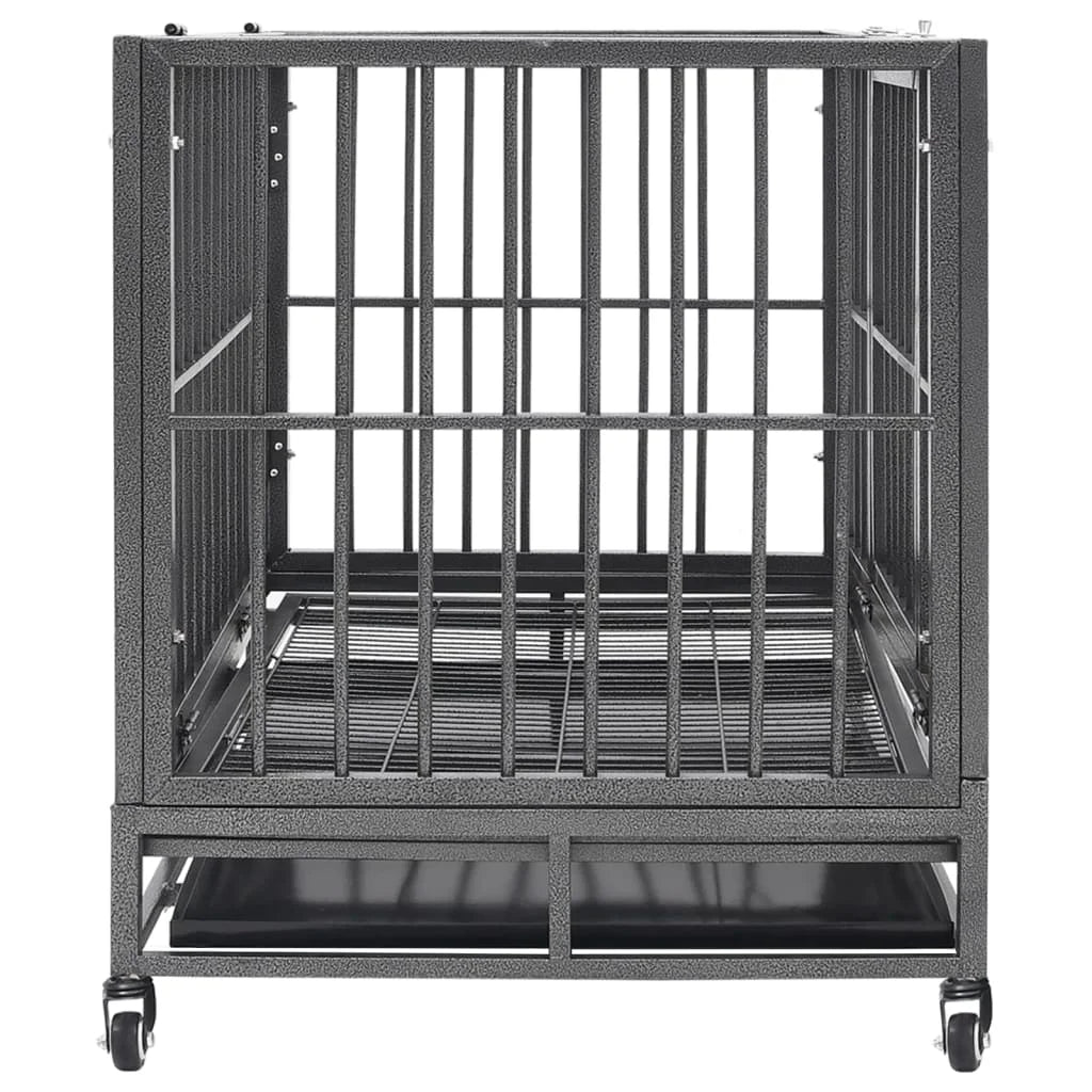 Dog Cage Pet Cage with Wheels Steel 102x72x85cm for Pet House Cage Black and Silver Household