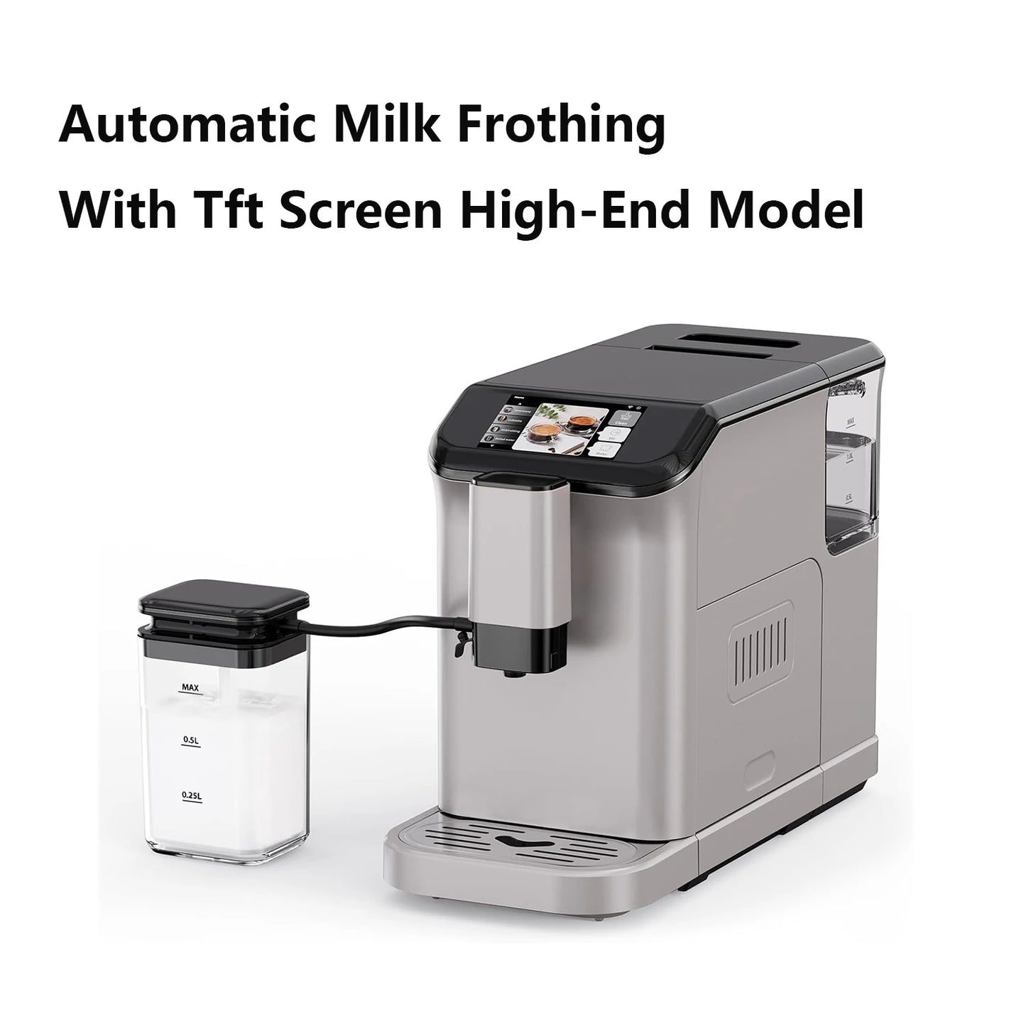 TFT Touch Screen Automatic Espresso Machine, 20 Bar Coffee Machine With Grinder, Espresso Maker With Automatic Milk Frother