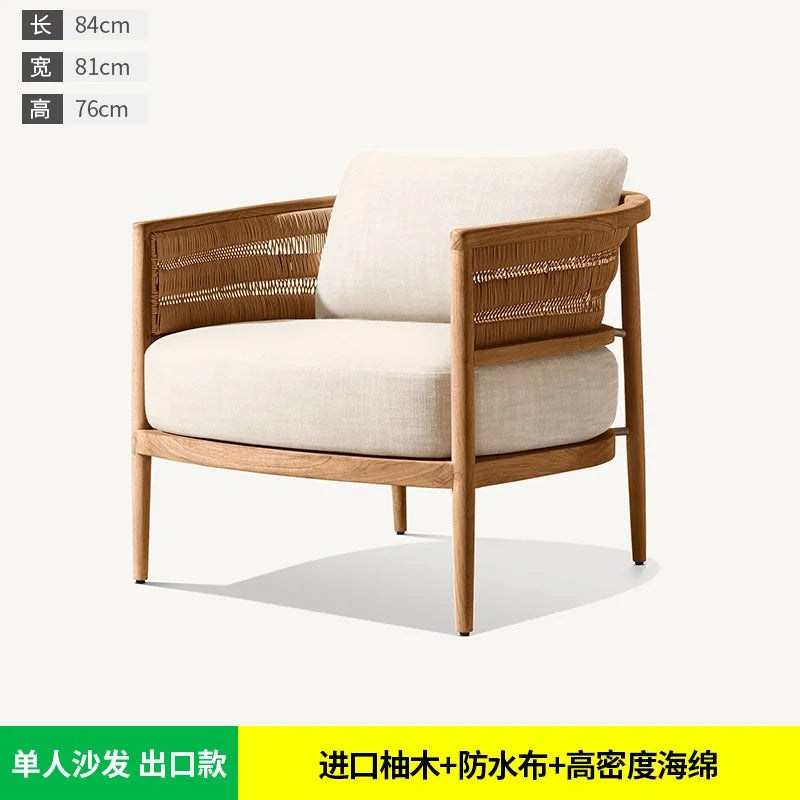 Outdoor teak sofa combination outdoor courtyard balcony outdoor solid wood sofa villa terrace leisure furniture