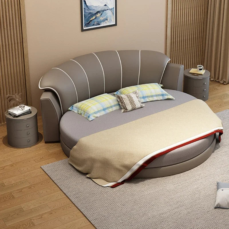 Princess Leather Luxury Double Bed Modern Loft Adults White Queen Round Bed Frames Mattress Camas De Dormitorio Home Furniture