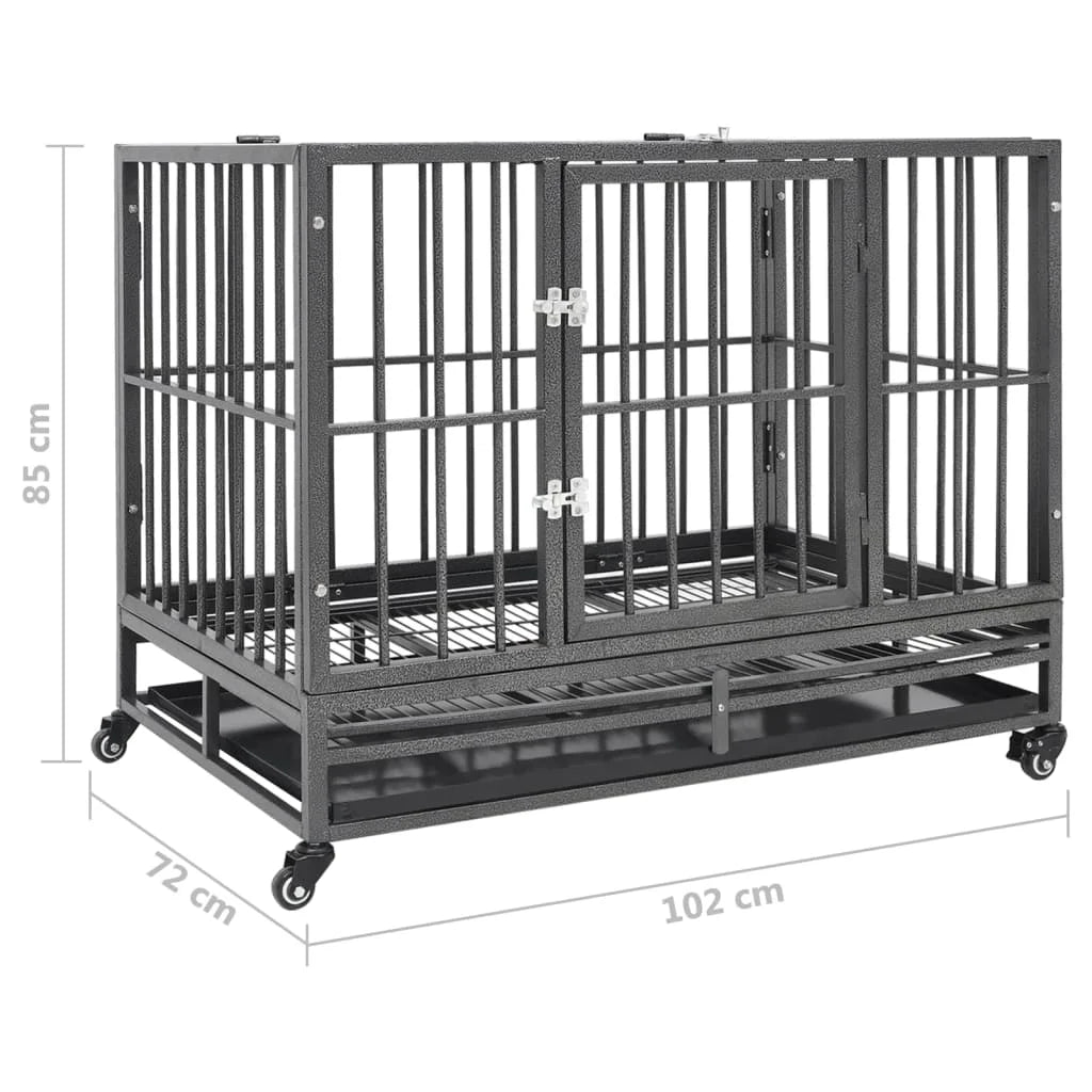 Dog Cage Pet Cage with Wheels Steel 102x72x85cm for Pet House Cage Black and Silver Household