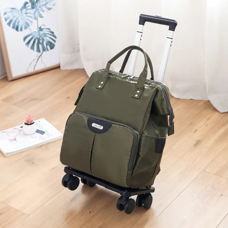 Travel Trolley Bags Women Wheeled Bag Backpack With Wheels Oxford Large Capacity Travel Rolling Luggage Suitcase Bag