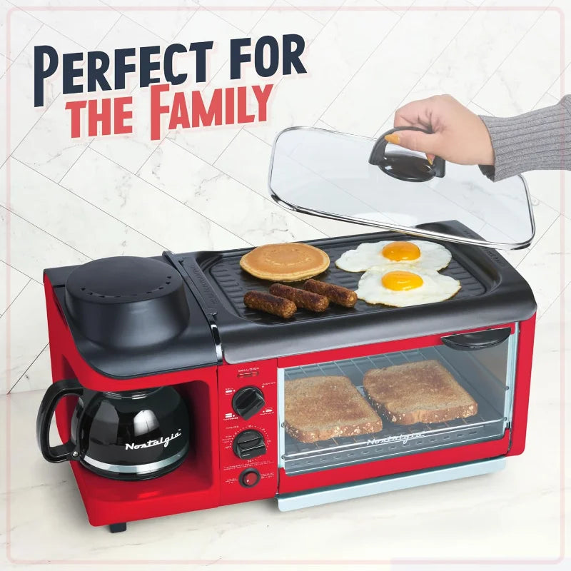 3-in-1 Breakfast Station - Includes Coffee Maker, Non-Stick Griddle, and 4-Slice Toaster Oven - Versatile Breakfast Ma