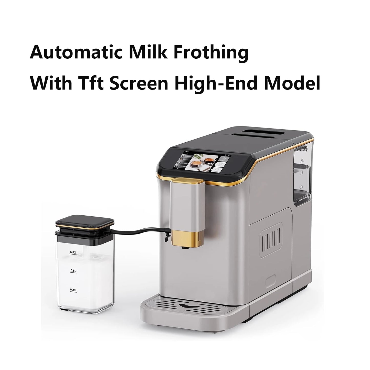 TFT Touch Screen Automatic Espresso Machine, 20 Bar Coffee Machine With Grinder, Espresso Maker With Automatic Milk Frother