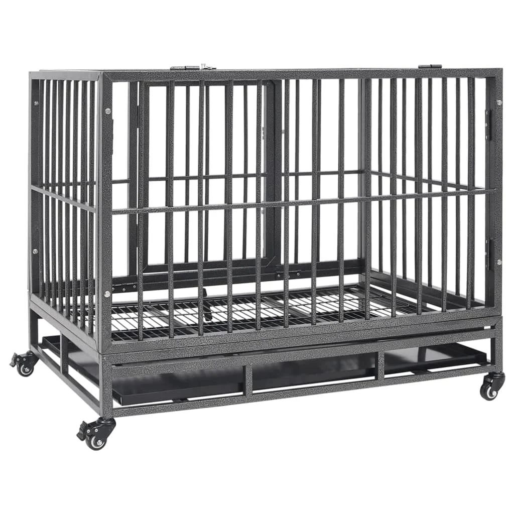 Dog Cage Pet Cage with Wheels Steel 102x72x85cm for Pet House Cage Black and Silver Household