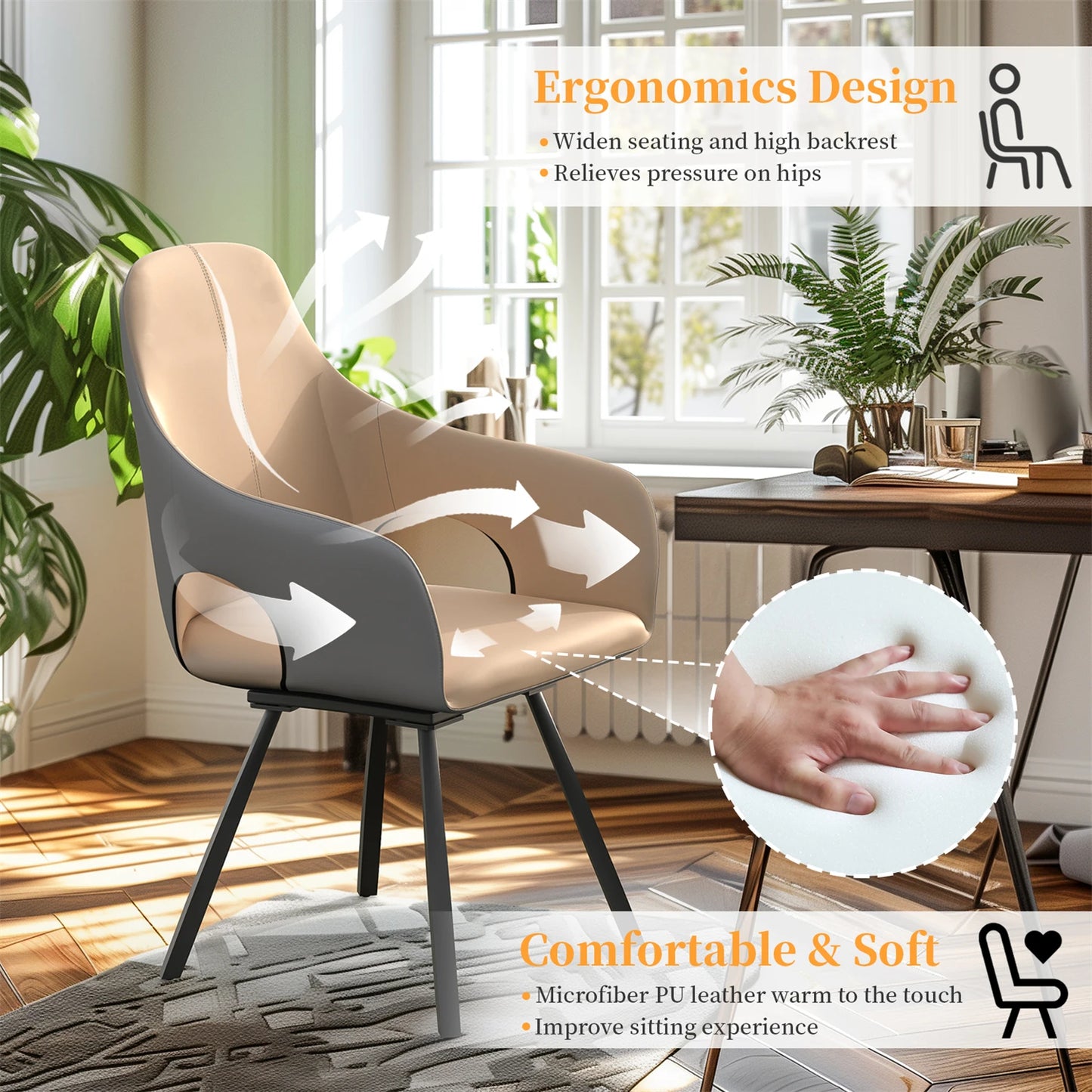 Mid Century Modern Kitchen Dining Room Chairs Set of 2 Swivel Upholstered Accent Chair Microfiber Leather for Homes