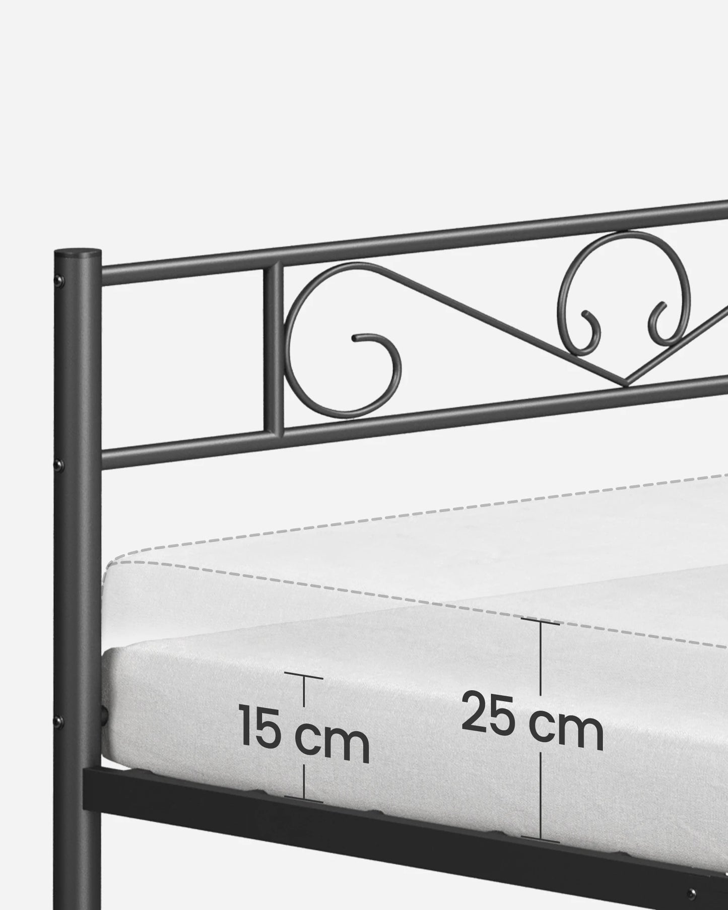 VASAGLE bed 90x200 cm Guest bed Single bed Metal bed Rack bed frame Metal bed Easy Assembly ink black
