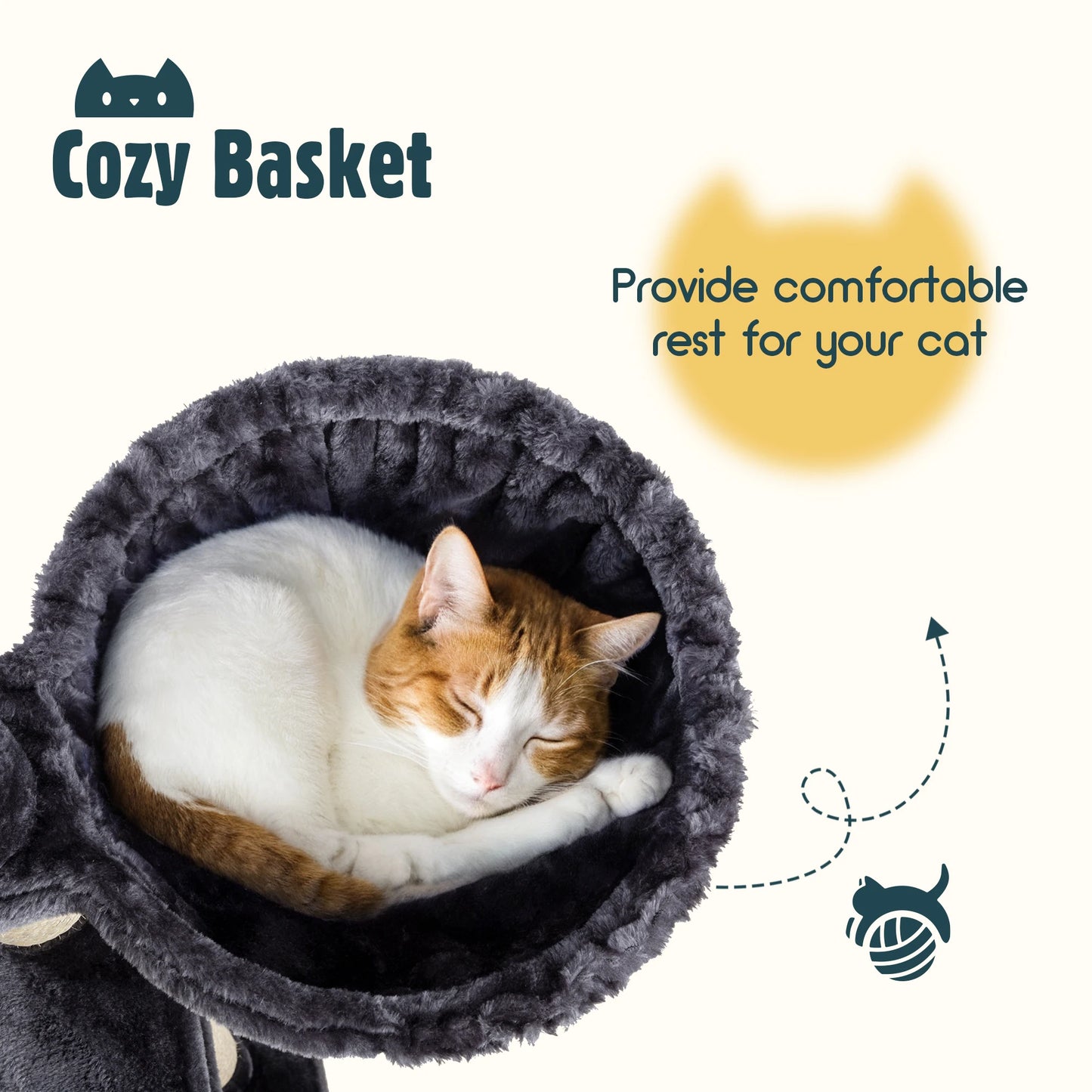 HOOMIC 65in Multi-Level Large Cat Tree Tower/Cozy Plush Cat Perches/Cat Condo with Baskets/Sisal Scratching Post Allewie