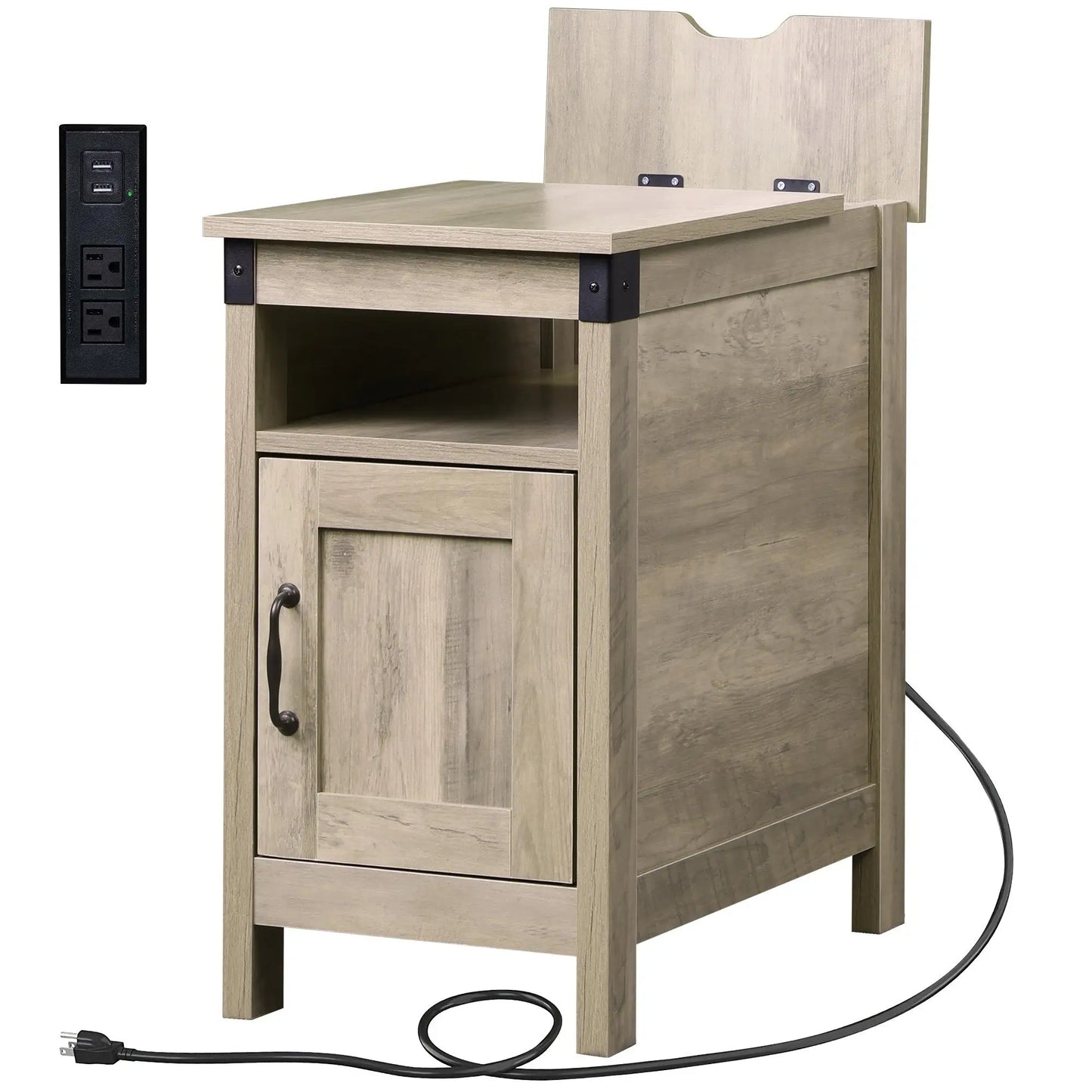 GALAXHERO Farmhouse End Table with Charging Station Side Table for Living Room Bedroom Nightstand with USB Ports and Storage
