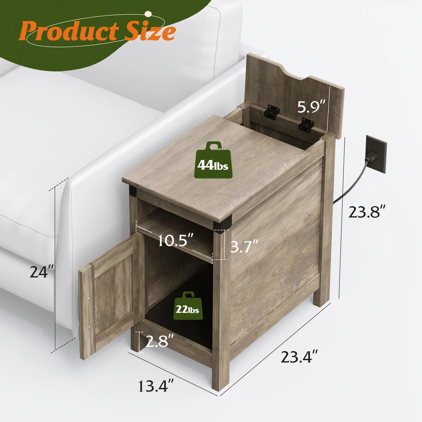 GALAXHERO Farmhouse End Table with Charging Station Side Table for Living Room Bedroom Nightstand with USB Ports and Storage