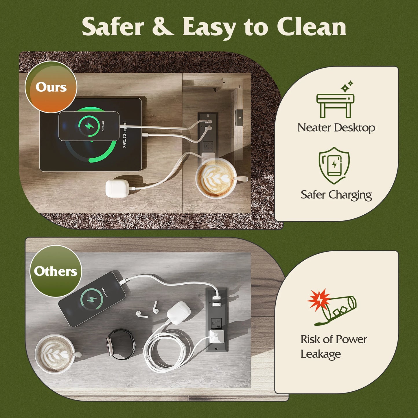 GALAXHERO Farmhouse End Table with Charging Station Side Table for Living Room Bedroom Nightstand with USB Ports and Storage