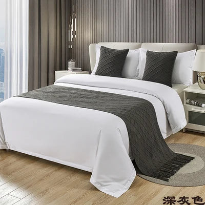 1pc Modern Simple Light Luxury B&B Hotel Bed Flag Bed Tail Towel Solid Color Bedding Bed End Blanket Bed Cover Knitted Bed Flag