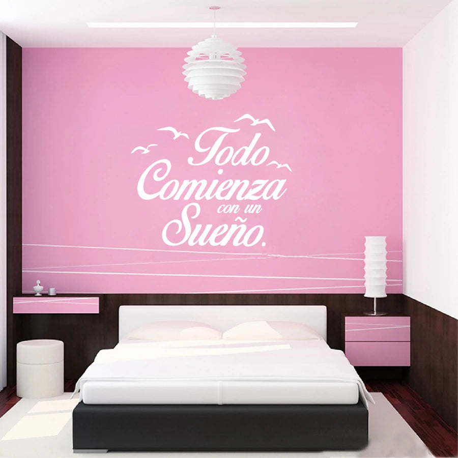 Spanish Quote Vinyl Wall Stickers Bedroom Wall Decals Birds Letterings Home Decor Bedroom Decoration