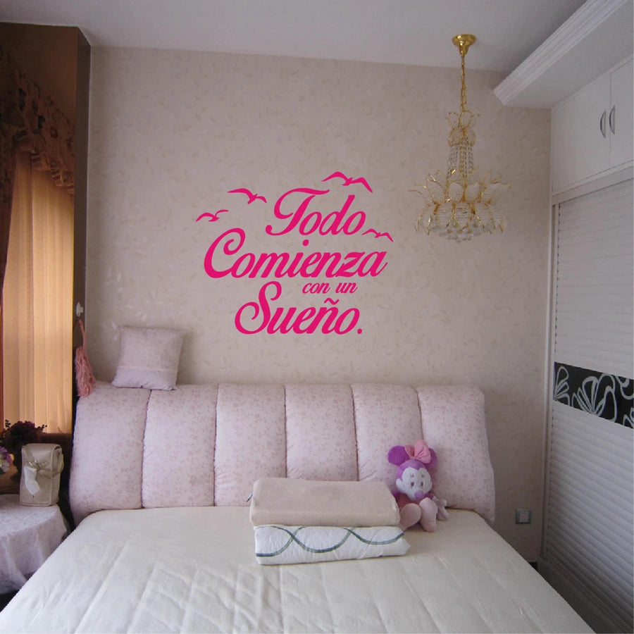 Spanish Quote Vinyl Wall Stickers Bedroom Wall Decals Birds Letterings Home Decor Bedroom Decoration